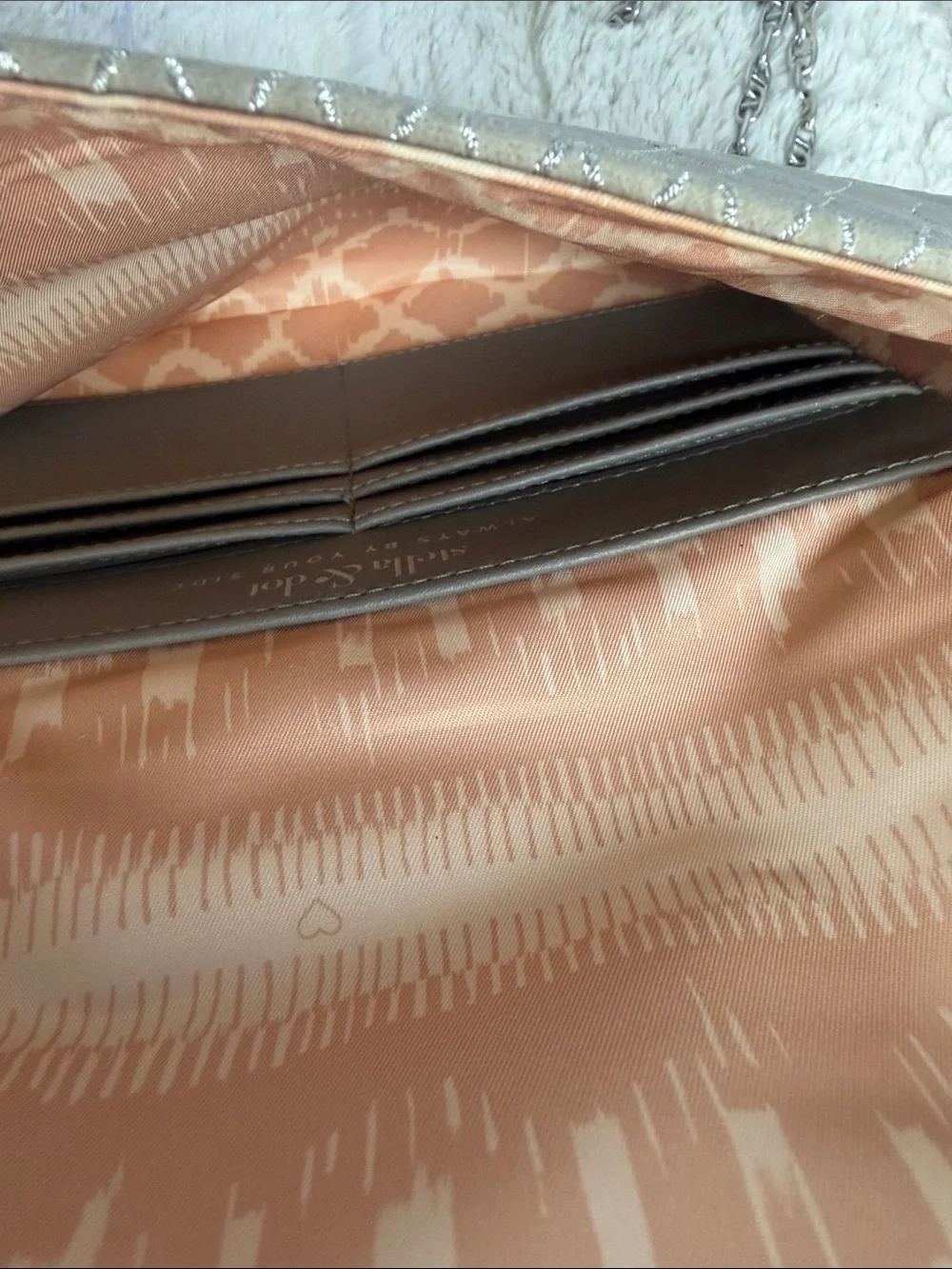 Stella & Dot taupe Quilted Envelope Clutch with Silver Hardware